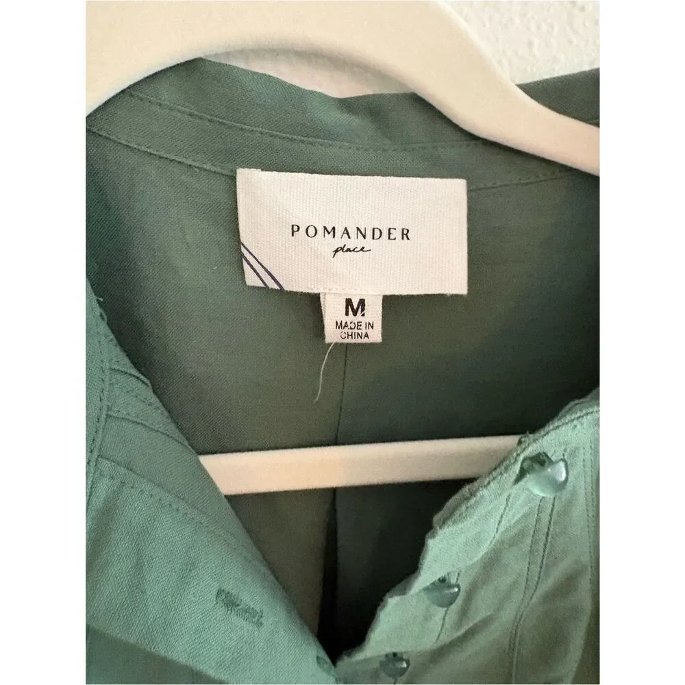 Pomander Place Tuckernuck Polly 3/4 Sleeve Mini Shirt Dress Green Medium